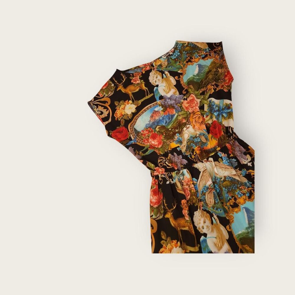 Vintage 80s/90s insane funky all over art print sleeveless cinched waist dress 6 - Picture 3 of 5